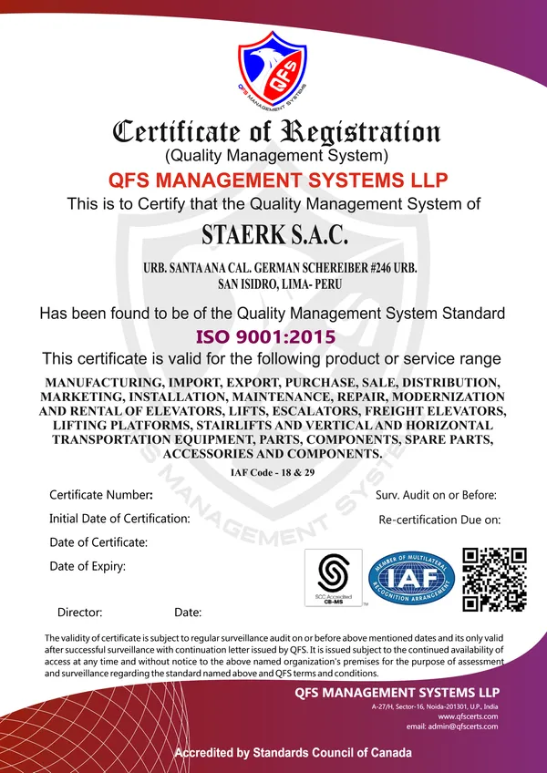 Certificado ISO 9001:2015 Staerk S.A.C. (English)
